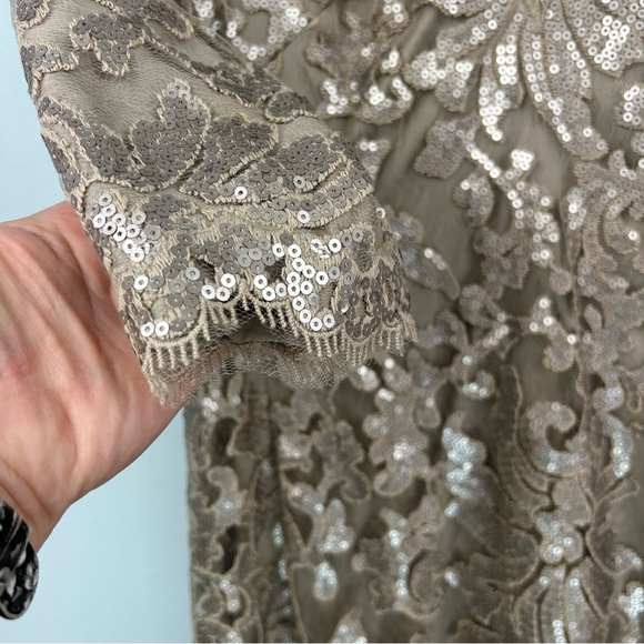 Tadashi Shoji Cocktail Dress Sequin Lace Embroidery Appliquéd Sand Beige Sz 8 - Picture 6 of 15